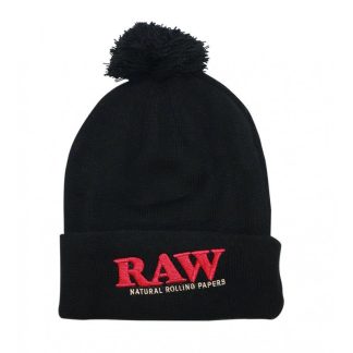 Raw Pom Pom Winter Knit Hat Black - czarna zimowa czapka